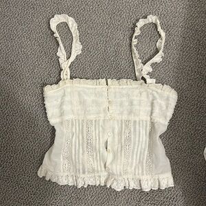 White ruffle + lace top